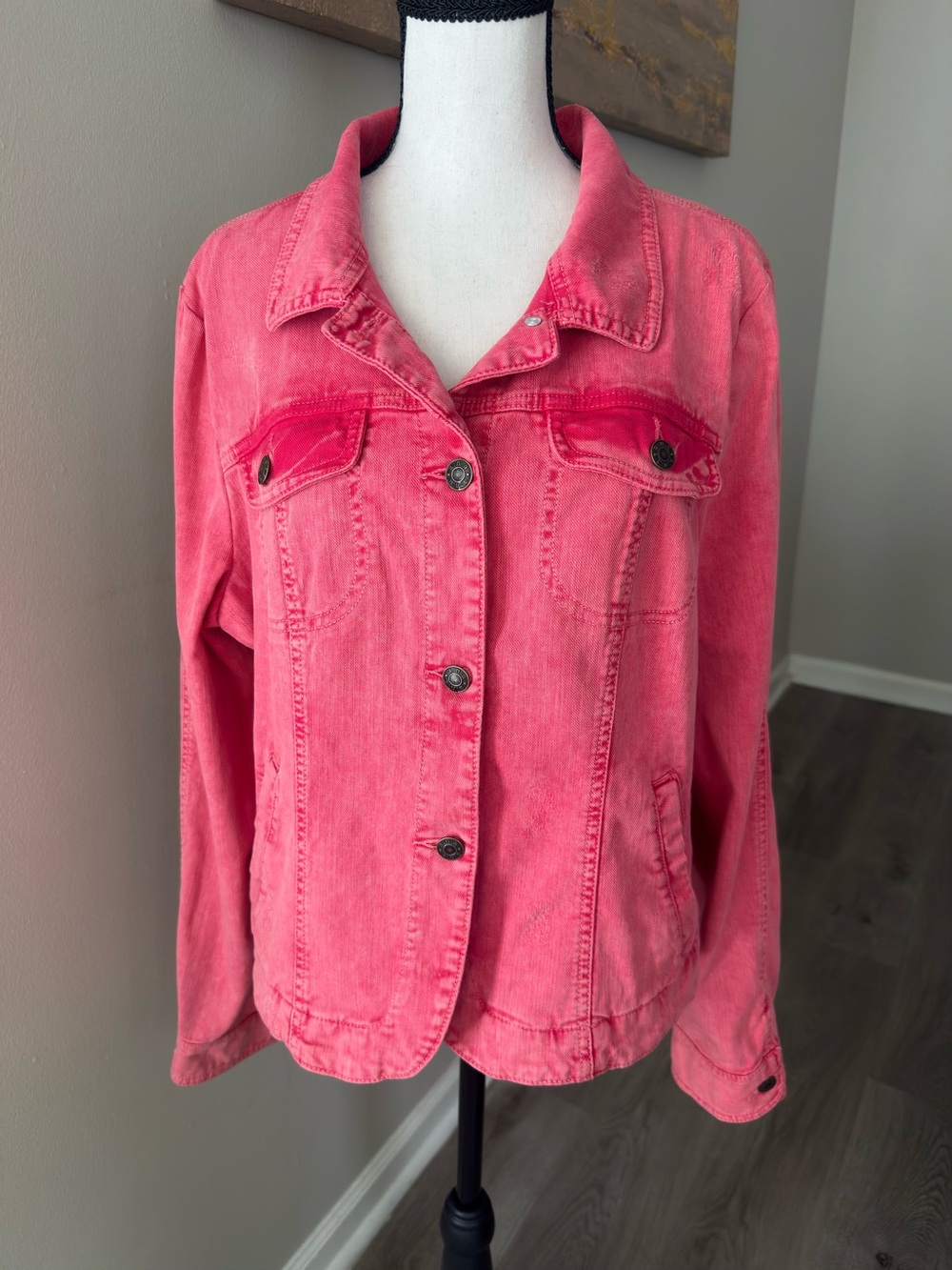 a.n.a. Pink Coral Acid Wash Denim Jacket XL
